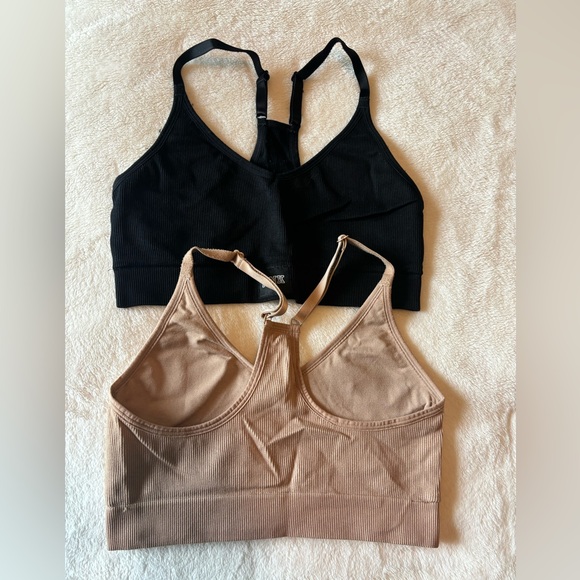 Pink Active sports bra pack of 2, black and tan color, size M-DD - Picture 6 of 6